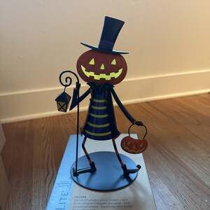 Partylite Dancing Jack Pumpkin Votive Tea Light Holder Metal 12” 2014 Retired